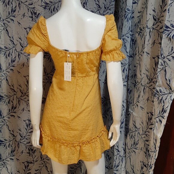 NWT Simplee Dark Yellow 100% Cotton Puff Cap Sleeve Sundress Size S - Picture 3 of 5